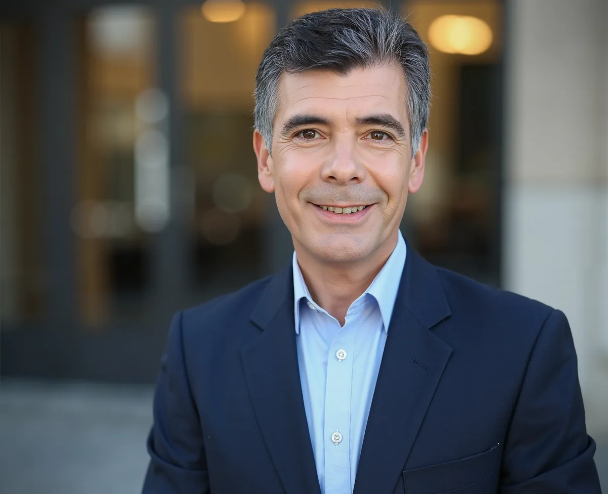 Portrait of Marcelo Manucci, smiling, in a navy blazer and light blue shirt.